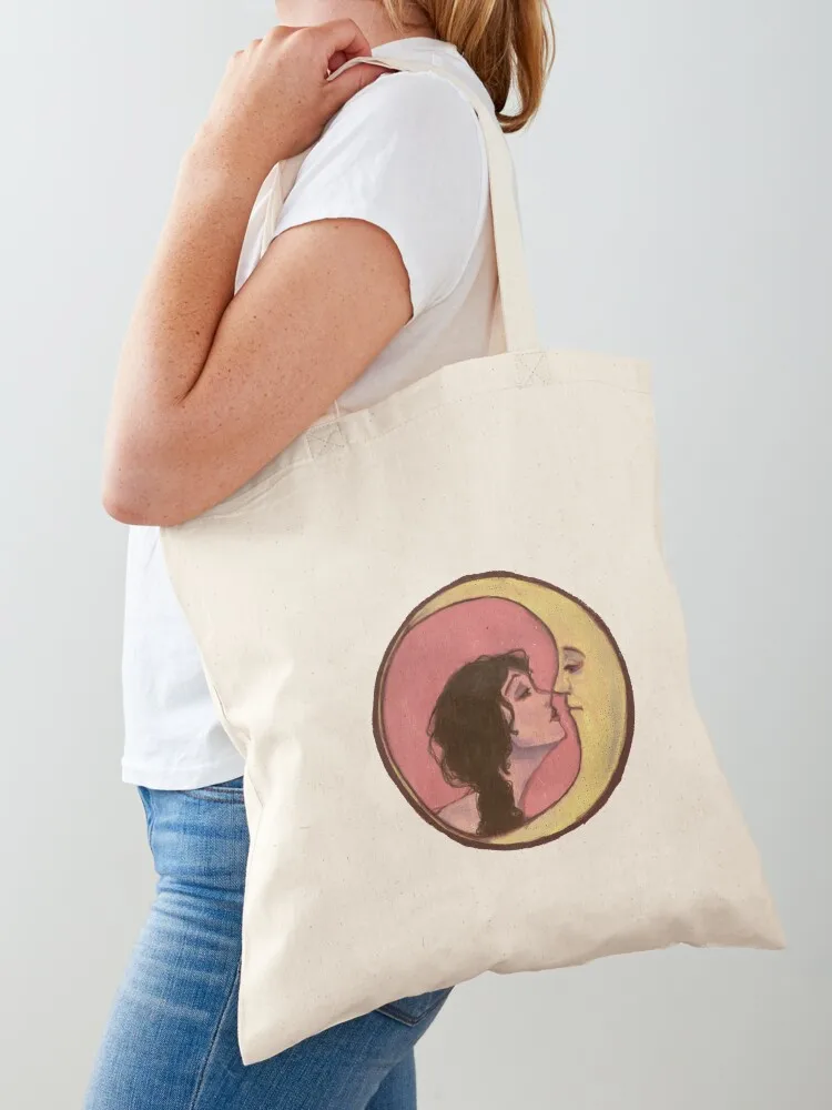 The Lady and The Moon Illustration Tote Bag great bag Women's beach bags women bag Gift