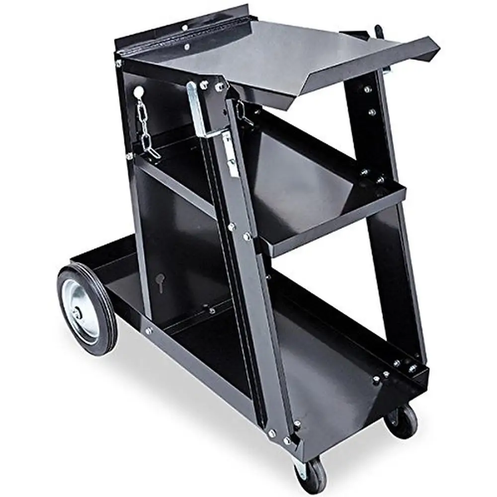 Portable 3-Tier Heavy Duty Steel Welder Cart Mig & Plasma Welding Storage Organizer Cart Utility Tool Rack with Safety Chain &