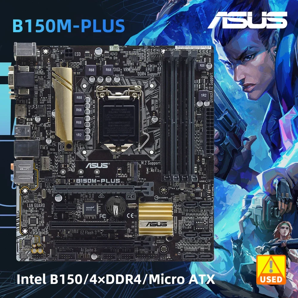 

ASUS B150M-PLUS Intel LGA-1151 Micro-ATX Motherboard, Supports DDR4 2133MHz, M.2, SATA 6Gb/s, USB 3.0, PCIe 3.0, Used Mainboard