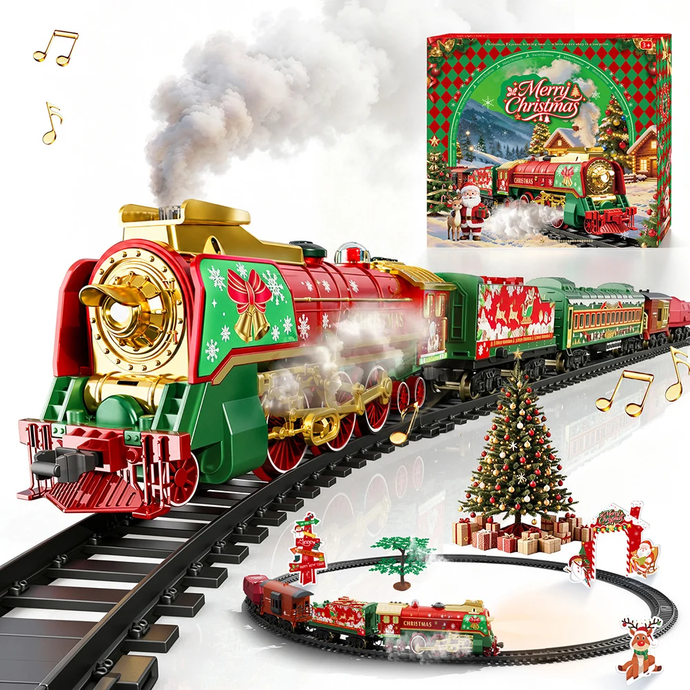 Electric Toy Trains Set With Track Steaming Light Sound Battery Operated Trains Toy For Kids Gift Under Christmas Party Decor