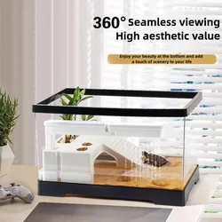 Transparency Turtle Tank With Breed Feed Area Cage Reptile Habitat Turtle Tank Bottom Drainage Enclosure Starter Indoor Decor