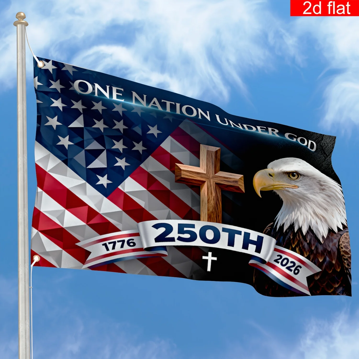 1pc, American 250 Years of Independence Day Flag Banner, Polyester, 1776-2026, ONE NATION Under GOD American Flag Pattern