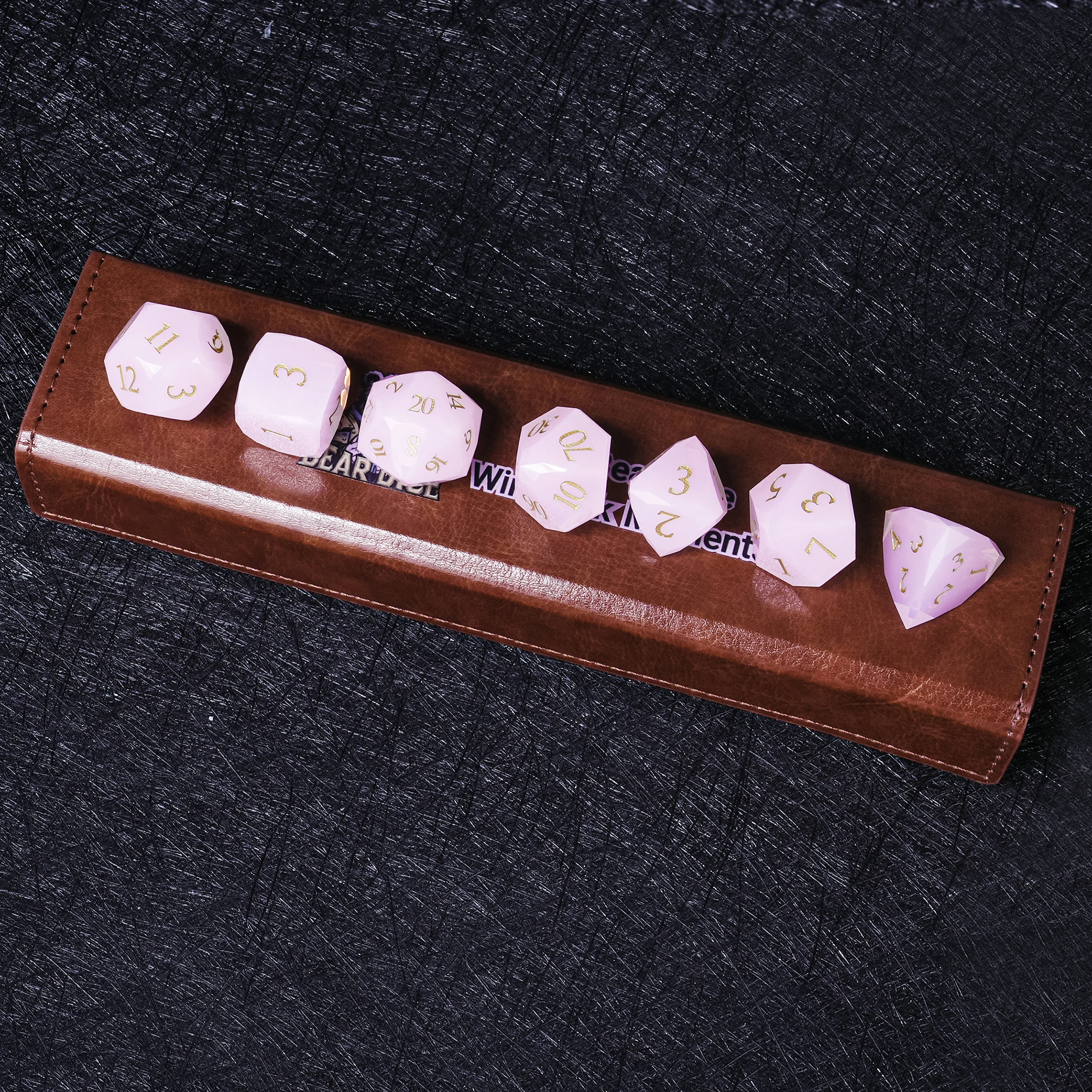 

1-7pcs DND Pink Glass Gemstone Dice Set Multi-sided Polyhedral Dice Golden Word Dice for D&D Game COC Role Playing RPG