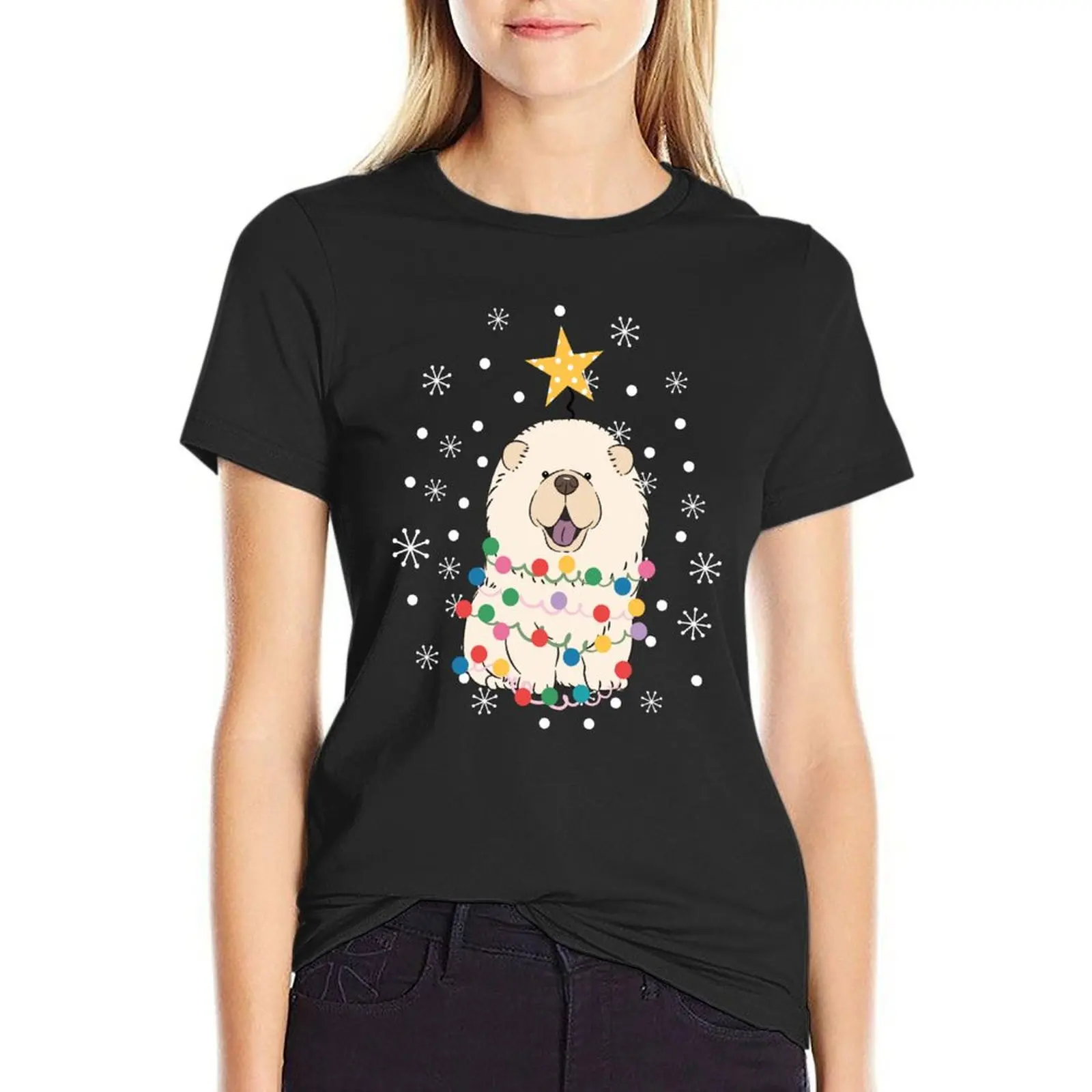 White Cream Chow Chow Christmas Tree T-Shirt shirts graphic tees lady clothes kawaii clothes t-shirt dress for Women long