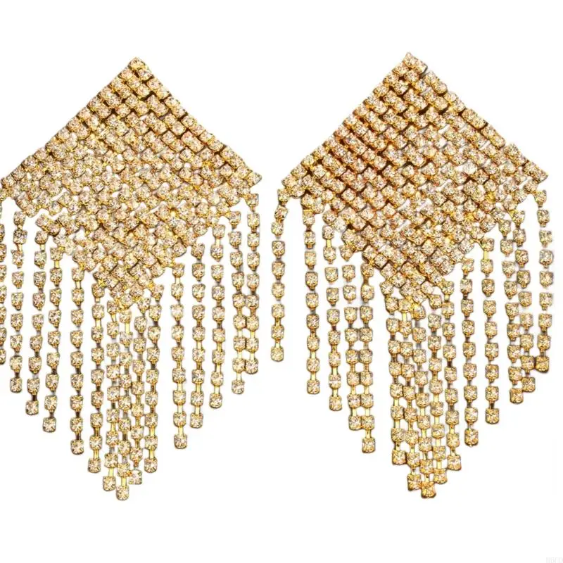 M6CD Rhinestones Tassels Nipple Cover for Carnivals Party Pasties Chain