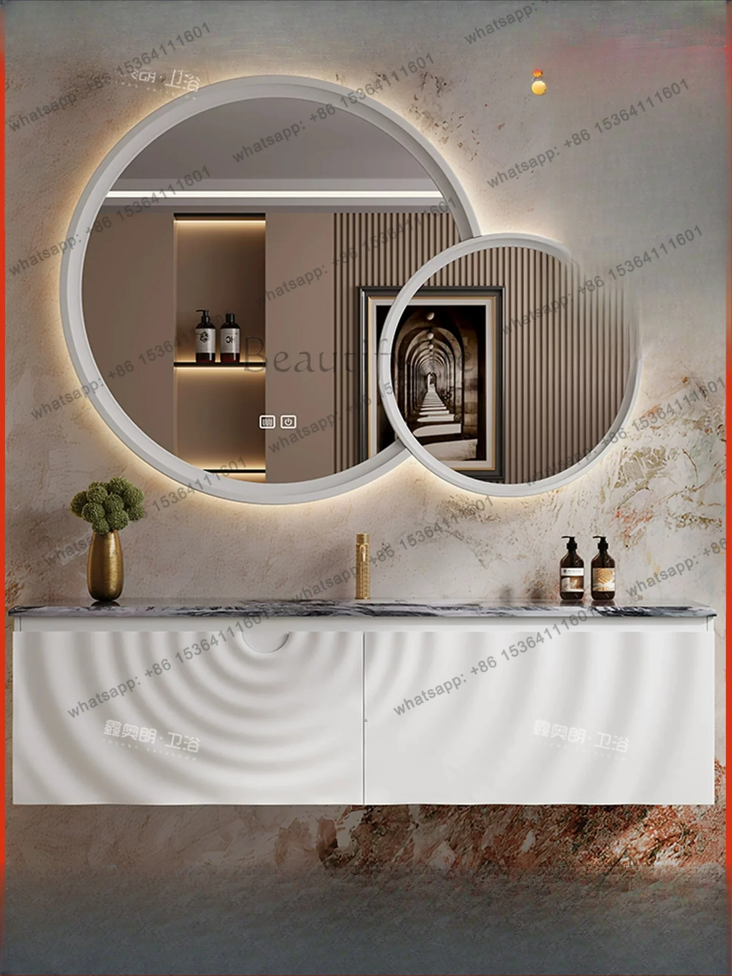 Designer haute couture modern light luxury oak bathroom cabinet combination slate integrated basin washstand