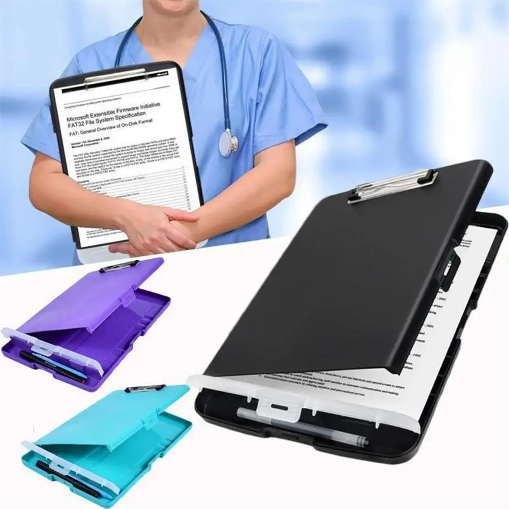 Doctor File Organizer 3-in-1 File Folder Organizer with Lock Non-slip Clips Hanging Holes Clipboard Pencil Case for Office