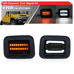 Smoked For Hummer H2 2003-2009 H2 SUT Front Bumper Dynamic Amber/White LED Corner Turn Signal DRL Parking Side Marker Lights Kit