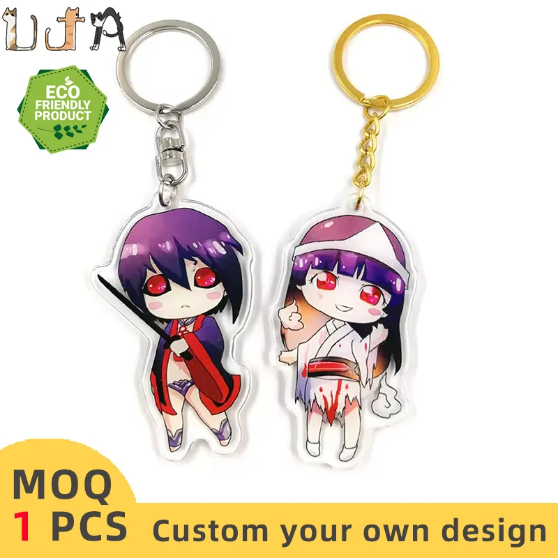 UJA CNC Diamond Cut Acrylic Keychain Custom Anime Keychains Wholesale 3D Brand Logo Off White Bubble Tea Zodiac Clear Charms