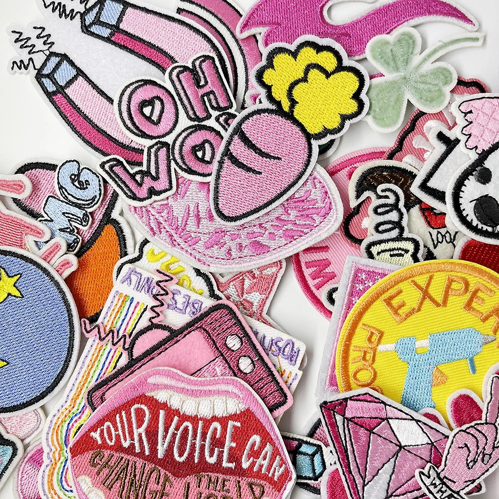 100pcs Random Mix Iron on Patch for Clothing Appliques Patches for Clothes Decoration Apparel Cloth Embroidery Pink Repair Hole