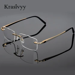 Krasivyy Brand Rimless Glasses Frame Men Beta Titanium Square Spring Hinge Eyeglasses European High Quality Optical Eyewear