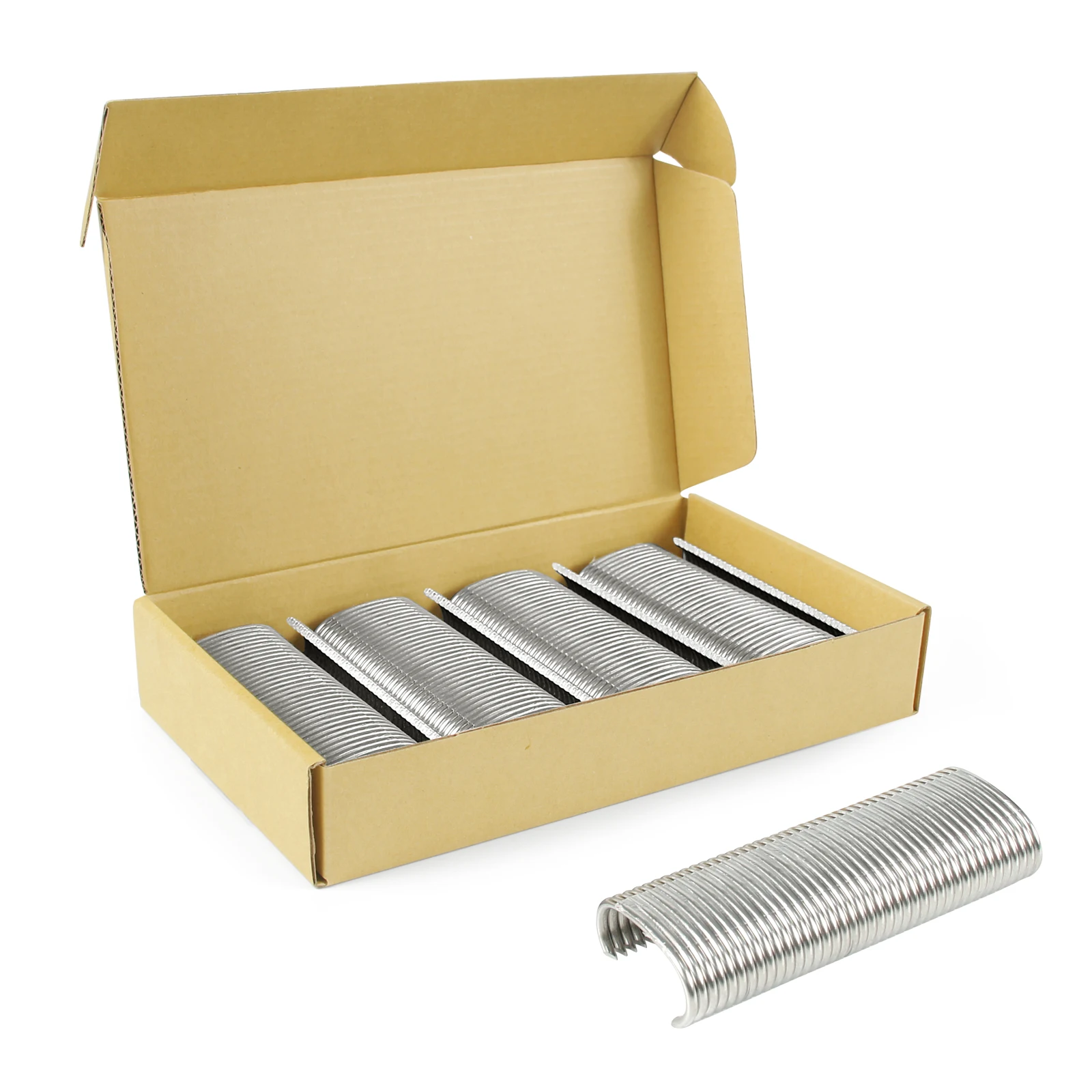 KAMSIN C50 304SS/Zinc11Gauge 38.7mm Crown C-Type Gun Nails,Hog ring staples 320PCS/Box for Wire Cages, Mattress, Gabion