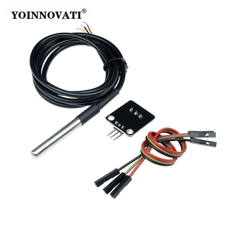 DS18B20 Temperature Sensor Module Kit Waterproof 1M 2M 3M Digital Sensor Cable Stainless Steel Probe Terminal Adapter