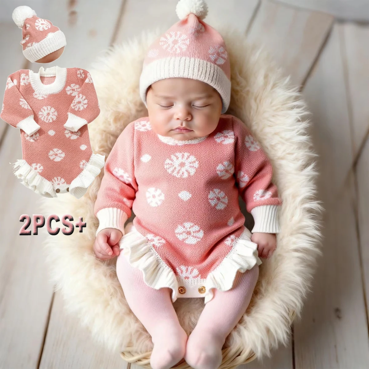 Ylsteed 2Pcs Newborn Photography Knit Romper With Woolen Ball Cap Suit Adorable Baby Photos Photography Props-HD