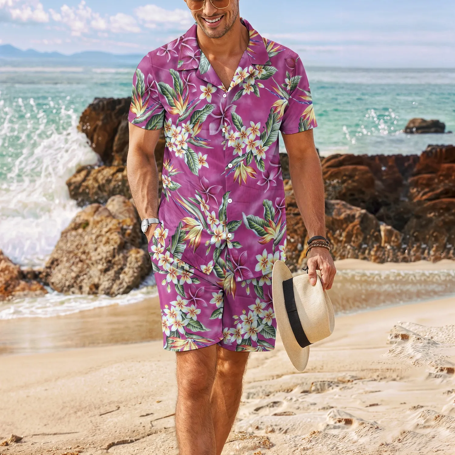 Men's 2025 Palm Tree Tropical Degree 3D Printed Hawaiian Shirt and Shorts Set Casual Fashion Short Sleeve Shirt Set for Everyday