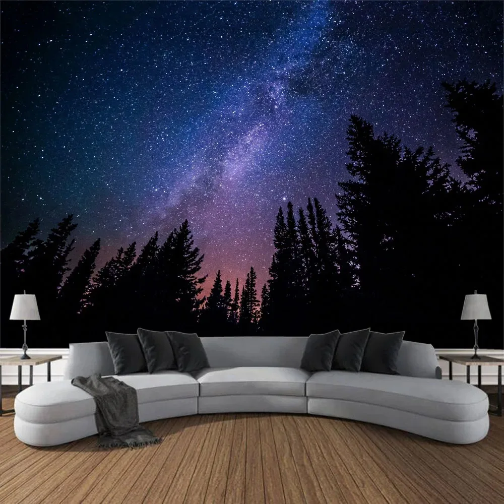 Home Decor Galaxy Starry Sky Wall Hanging Tapestry Space Fantasy Night Sky Forest Landscape Printed Thin Cloth Blanket