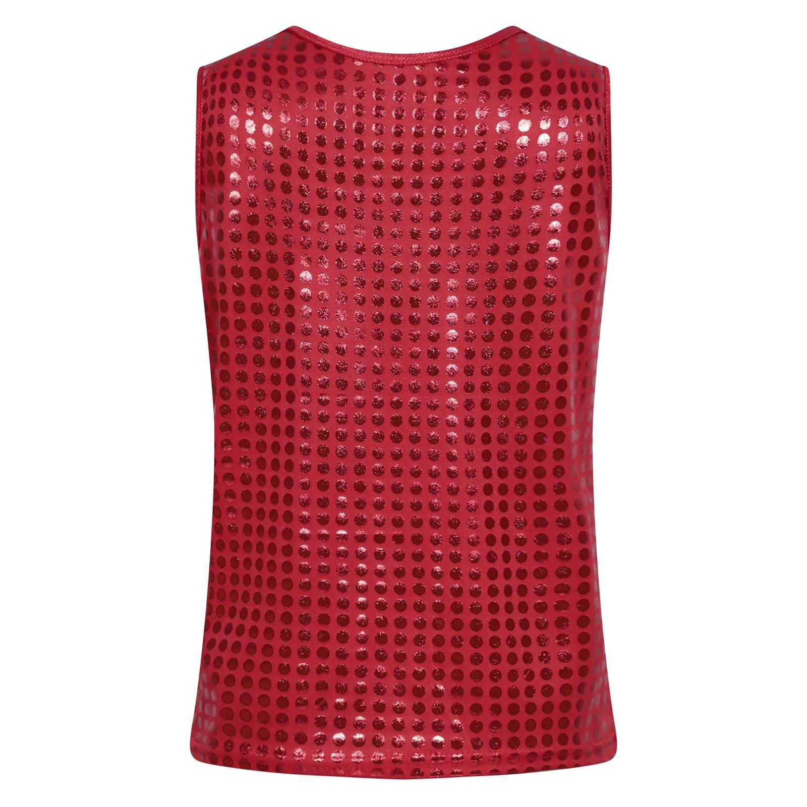 ガールズボーイズメタリックドットジャズダンスベストラウンドネックノースリーブタンクトップチアリーディングステージパフォーマンスコスチュームジャズダンスウェア