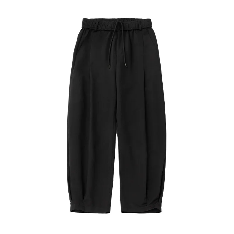 Men Adjustable Hem Pleated Casual Pants Loose Fit Japanese Retro Streetwear Draped Trousers Spring Summer Elastic Waist M-3XL