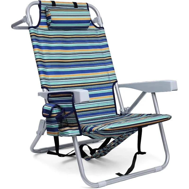 

Backpack Beach Chair for Adults, Folding Beach Chair with 4 Positions, Heavy Duty with Large Cooler Pouch Support to 350LBS