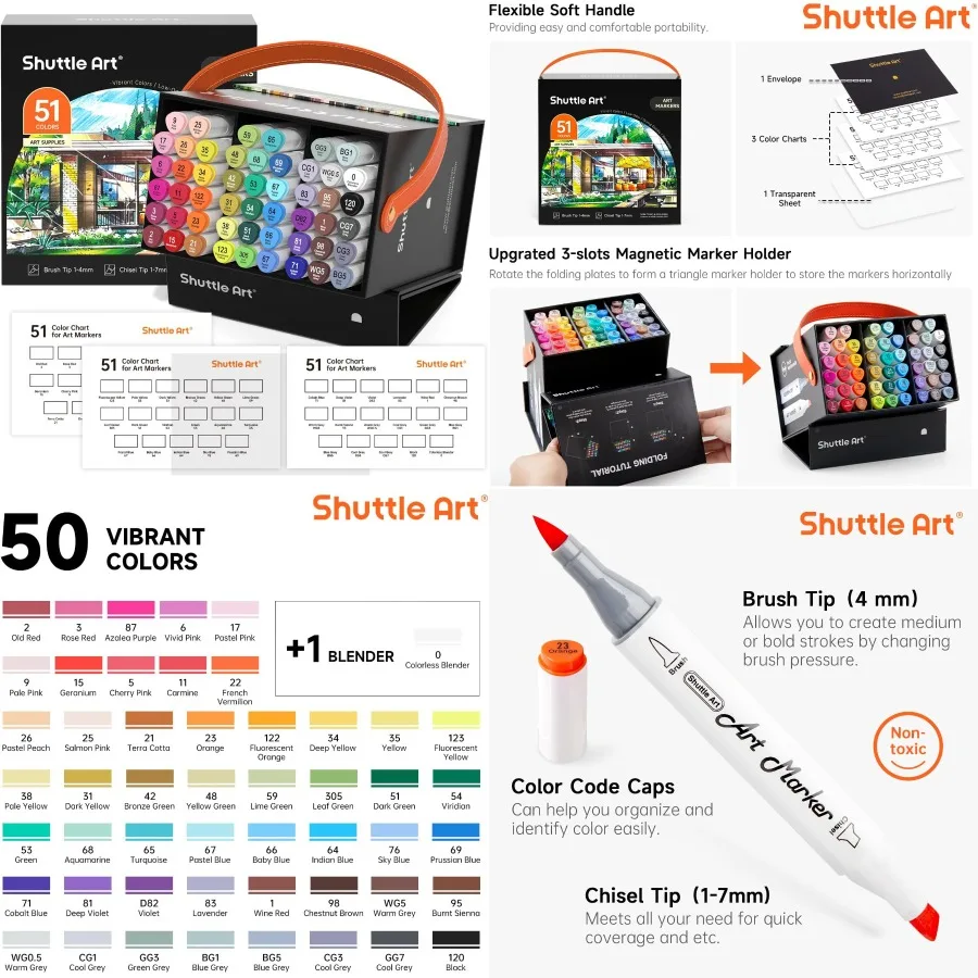

Алкогольные маркеры Shuttle Art Наконечник кисти с двойным наконечником Набор художественных маркеров с долотом 50 цветов плюс 1 блендер Перманентные маркеры w