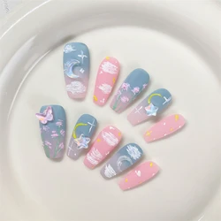 Oil Painting Handmade Fake Nail Design Reusable Press On Nails Cute Butterfly Flower Wearable Adhesive Women False Nail Tips Art
