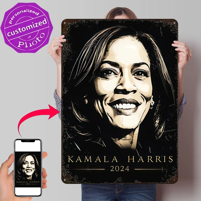 Kamala Harris 2024 Portrait Poster Retro 3D Printed Metal Signs Customized Wall Hanging Gift for Vintage Home Decor Items Art