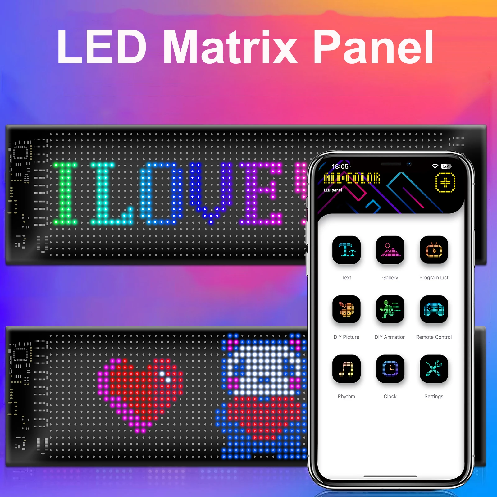 USB 5V Scrolling Led Matrix Panel, IP65 Waterproof App Programmable Flexible Screen Display Animation Led Car Sign for Shop Ad.