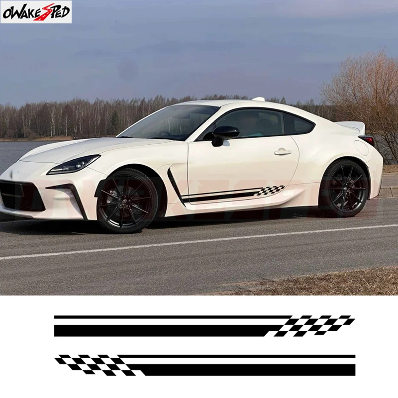 

2 шт. клетчатые графические наклейки на боковую юбку на дверь автомобиля для Toyota GR86, гоночный спорт, комплекты автомобильных полосок кузова, виниловые наклейки, аксессуары