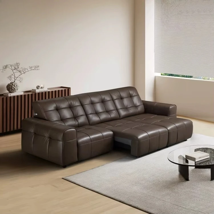 Italian Leather Electric Multi-functional Sofa Bed Modern Simple Living Room Dual-use Intelligent Voice Retractable Sofa