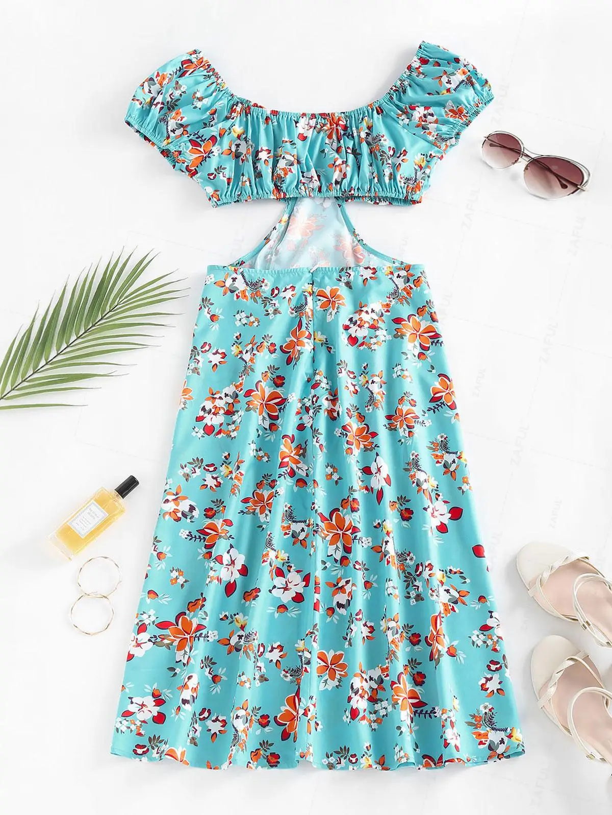 ZAFUL Floral Cutout Slit Midi Sundress