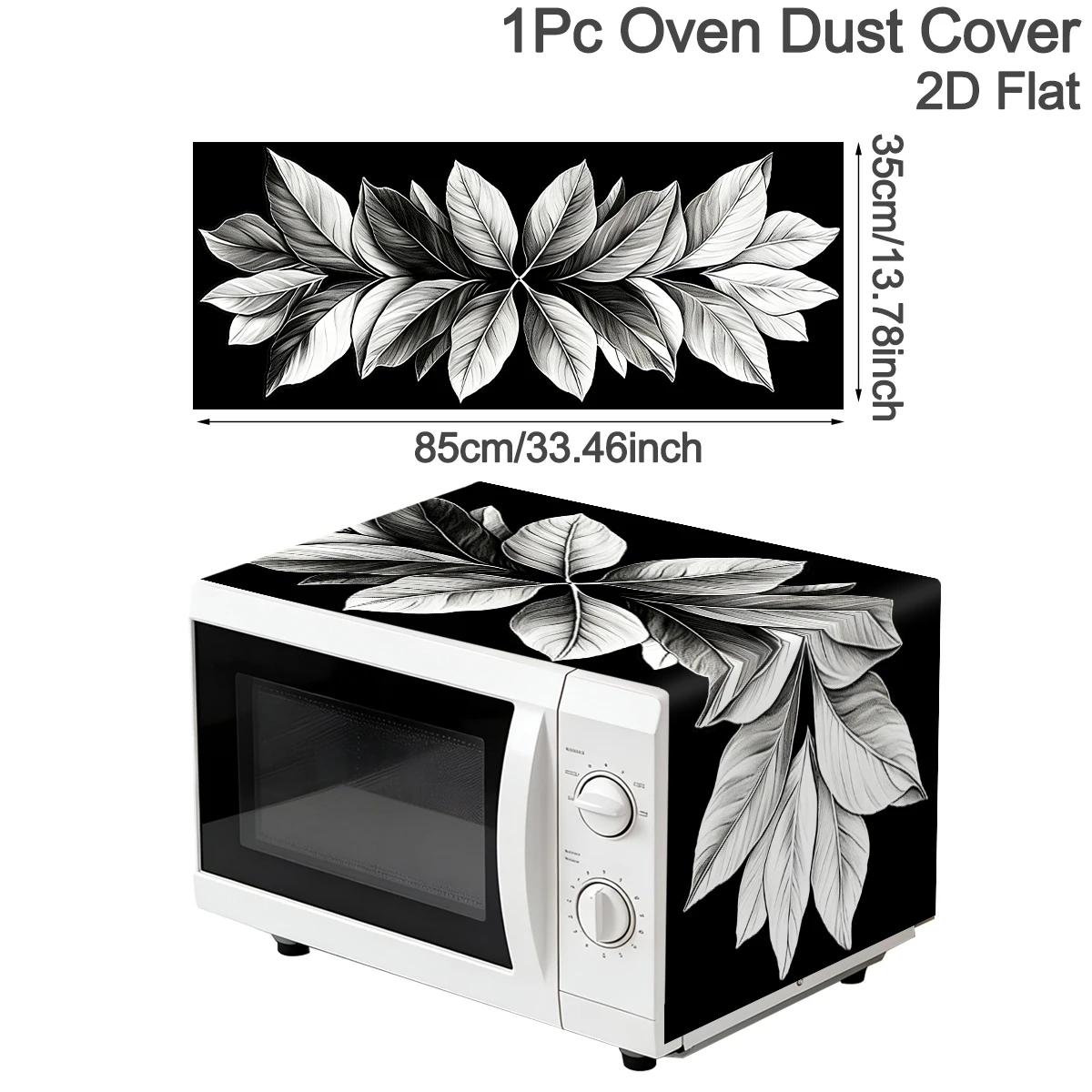 35x85cm Black Leaves Polyester Oven Dust Cover Autumn Leaf Printed Microwave Dust Cover Anti-Oil Dustproof Kitchen Home Decor