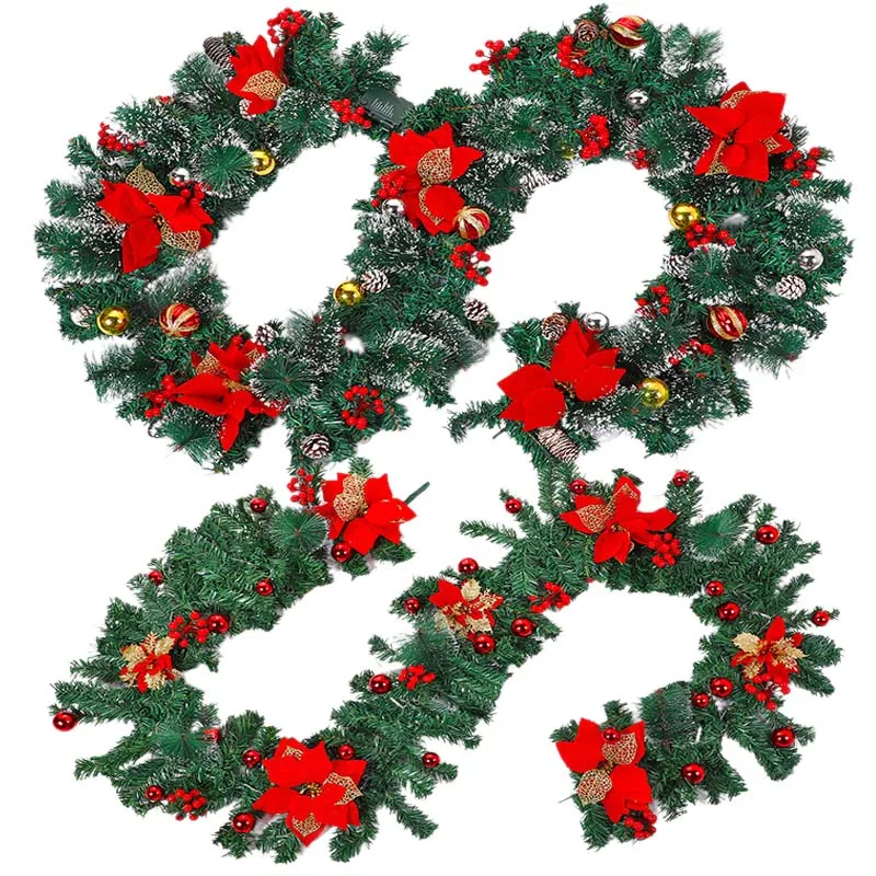 

2.7M Christmas Rattan Garland with Led Artificial Cedar Vine Decoration For Fireplace Door Stairs Xmas Party Ornament Home Decor