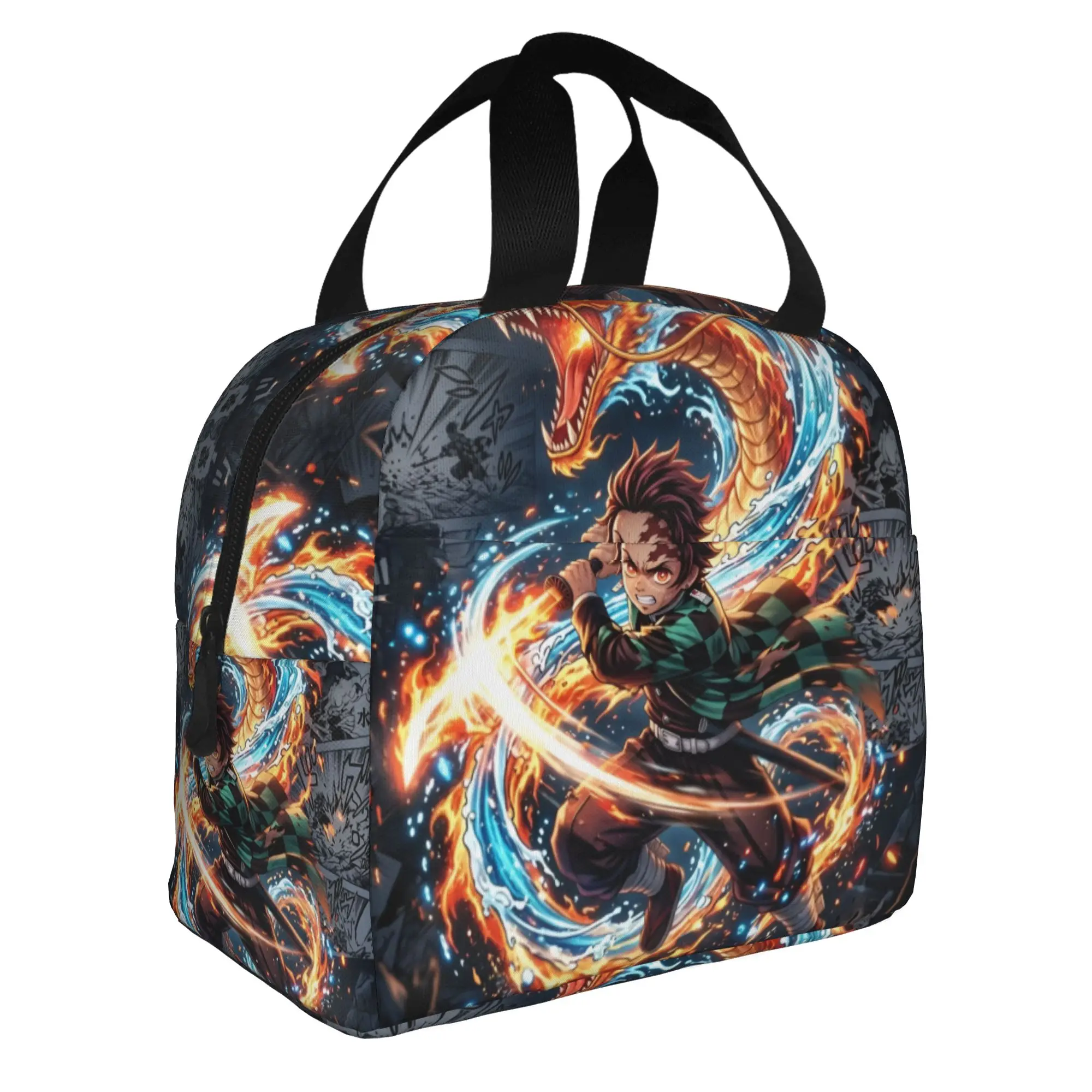 Custom D-Demons Slayers Insulated Lunch Bags Women Cartoon Anime Resuable Thermal Cooler Food Lunch Box Outdoor Camping Travel view 2