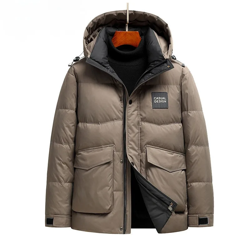 Veste en Duvet de Canard Blanc pour Homme, Manteau d\'Hiver Court, Parka Épaisse et Chaude, à Capuche, à la Mode, Nouvelle Collection 2023