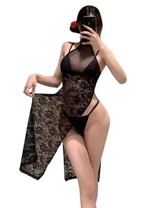 Sexy pure réservoir Mini robe douce chaude Sexy haut pour femme 2025 nouvelle sangle longue robe élégante haute fente Sexy dentelle Ultra-mince ZZR0