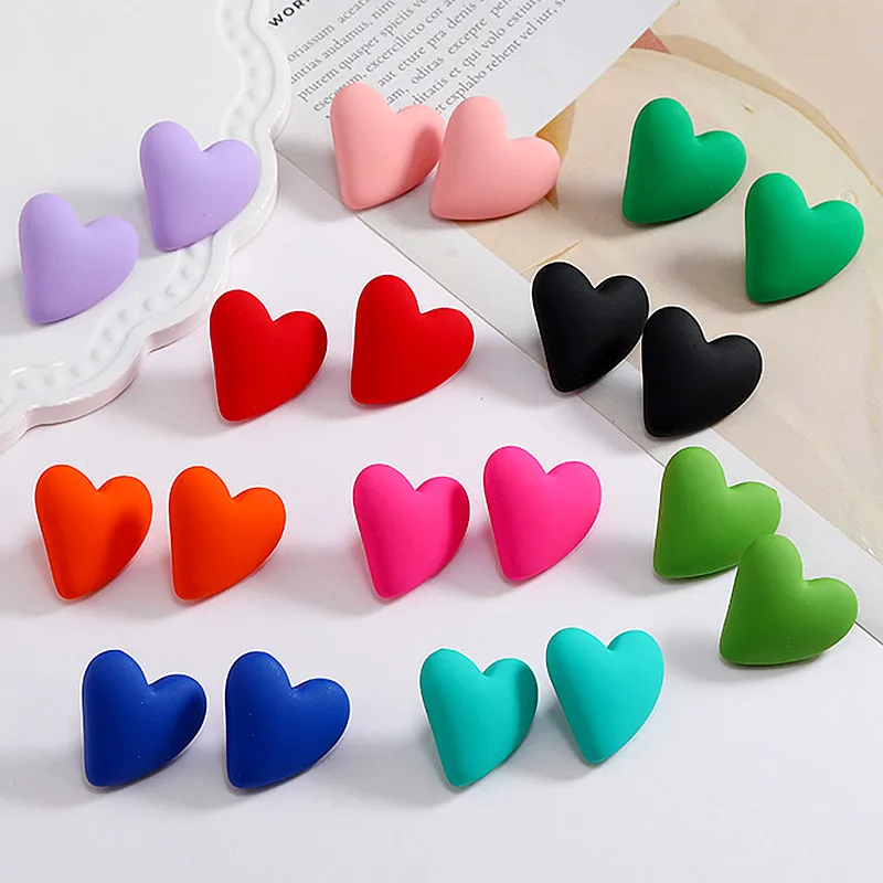 Fashion Acrylic Candy Color Love Eardrop Simple Design Geometric Heart Trend Party Jewelry Earrings Ear Studs All-match EarStuds