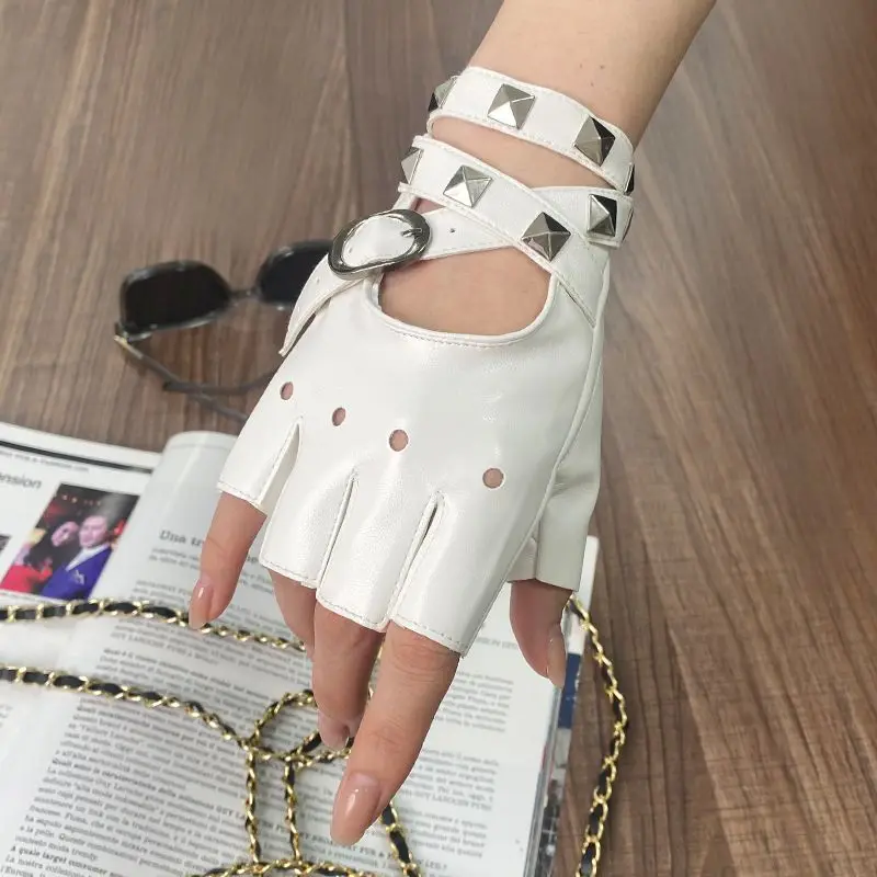 Dark Riveted Wrist-wrapped Half-finger Gloves Female Cyberpunk Goth Cos Comic Show Two Meta Stage Cool Performance