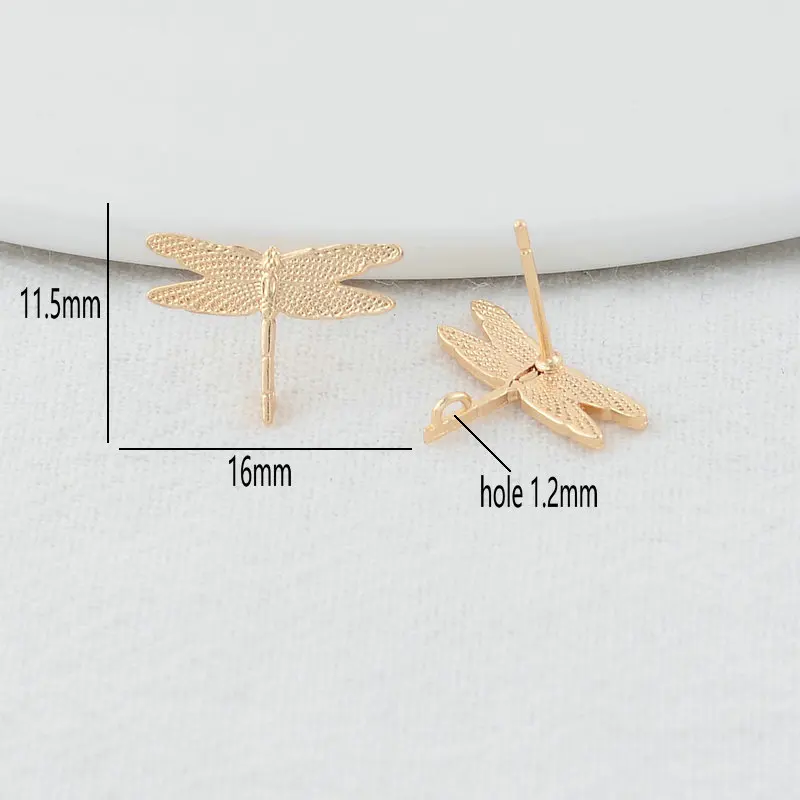 11.5*16MM 14K Gold Color Plated Brass Dragonfly Stud Earrings High Quality Diy DIY Jewelry Making Finding Accessories