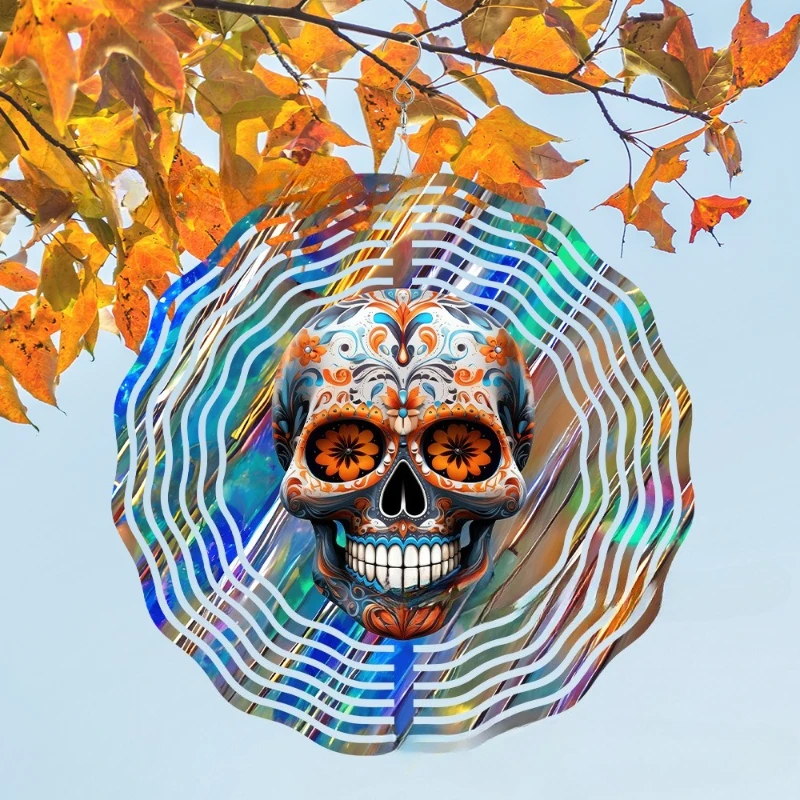 

Металлический кулон на Хэллоуин, открытый двор, сад, череп, металлический 3D вращающийся атмосферный декор