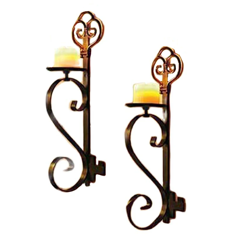 

Creative Wall Hanging Candle Holder Retro Candlestick Metal Living Room Courtyard Candles Home Decoration Bougeoir Gift FC514