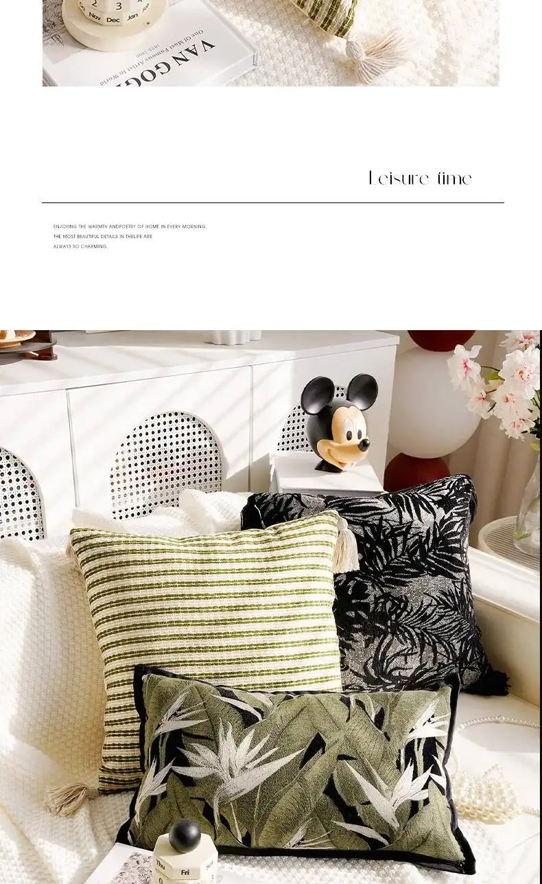 Nordische bestickte Boho-Chenille-Kissenbezüge mit Blumenmuster, Frühlingsblättern und Pflanzenmotiven, dekorative Kissenhüllen für Sofa, Bett und Heimdekoration – Detail 15