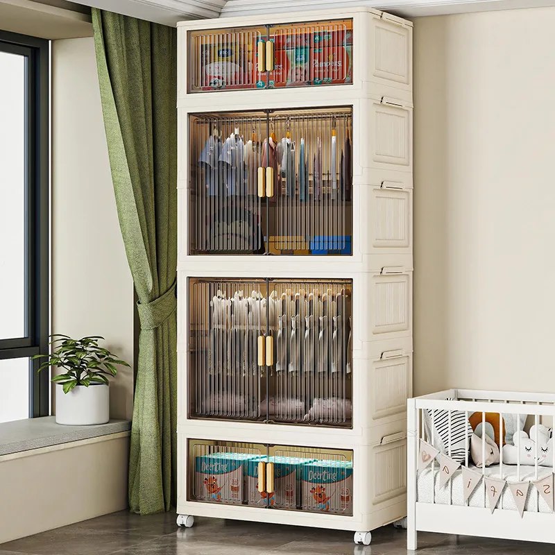 Foldable Plastic Storage Cabinet for Clothes Household Items Baby Toys - No-Install Snack Wardrobe for Kitchen Bathroom Organiza