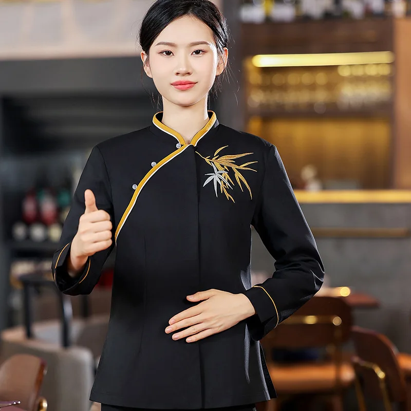 Chinese Stlye Restaurant Waitress Uniform Hotel Waiter Uniform Tea House Bamboo Kichen Workwear Food Service Staff Overalls