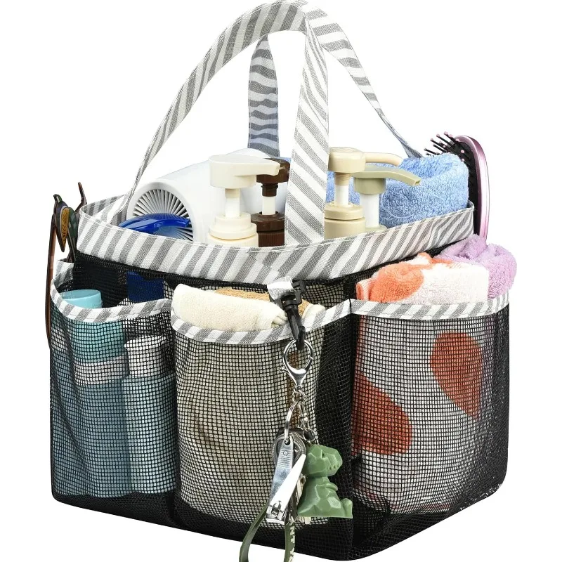 Mesh-Dusch-Caddy-Tasche, tragbare College-Badezimmer-Tasche, schneller Halt, 8 Korbtaschen mit Schlüsselhaken und 2 Oxford-Griffen