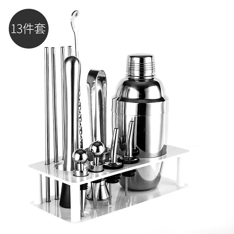 Stainless Steel Cocktail Shaker Set Bar ware Set Bartender Kit Plastic Rack Premium