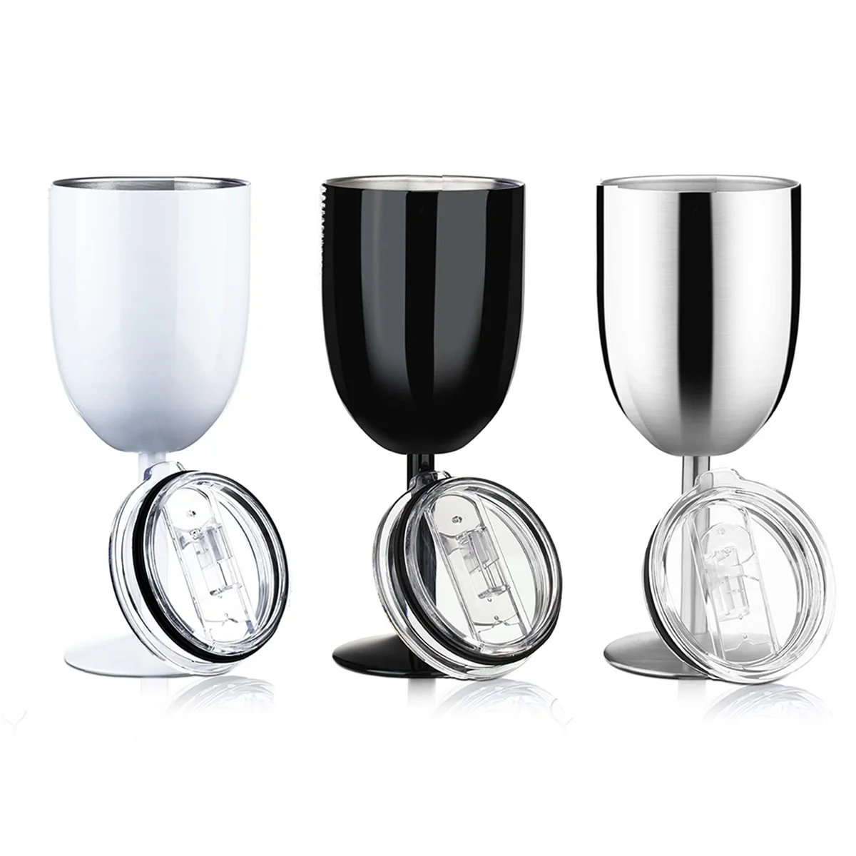 Stemmed Stainless Steel Wine Glasses with Lid Double Wall Insulated Wine Tumbler Unbreakable Goblets Wine Glasses 10oz A