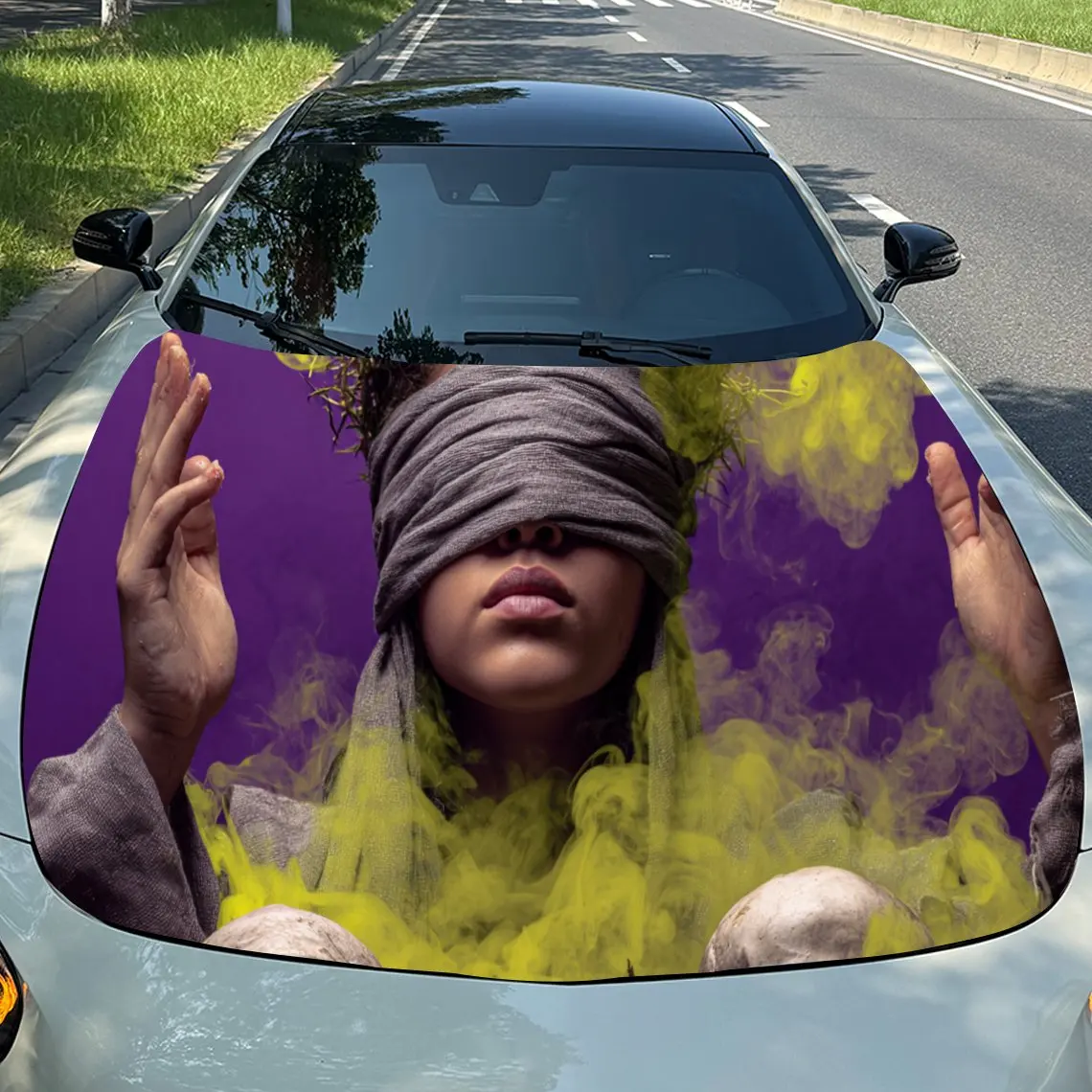 

Mysterious Purple - Hued Figure Car Hood Stickers - Self-Adhesive, Waterproof and Durable Vinyl Wrap, Decorate And Protect Your