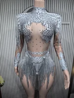 Gold Silver Sequins Tassel Elastic Bodysuit Sex)Pole Latin Dance Stage Wear Nightclub  DJSinger Dancer Performance Costume  Q025 - Image 4
