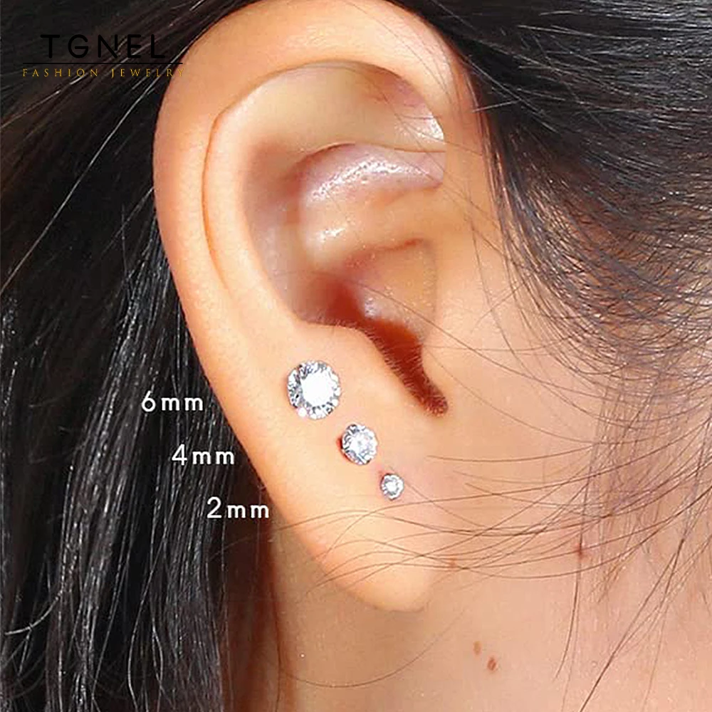 Pair of Grade Pure Titanium Stud Earrings CZ 2mm Thru 6mm Available Charms 20G for Women Men Piercing Safty Implant Gift Jewelry