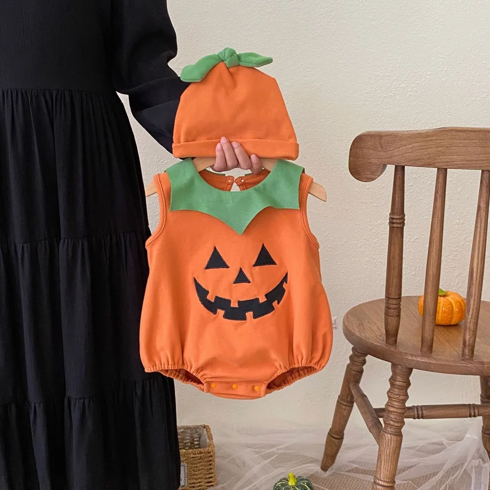 ZOETOPKID 0-24M Baby Halloween Costume Sleeveless Round Neck Fleece Romper and Hat Set Cosplay Outfits